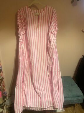 Adrienne Pink and White Striped Maxi Dress